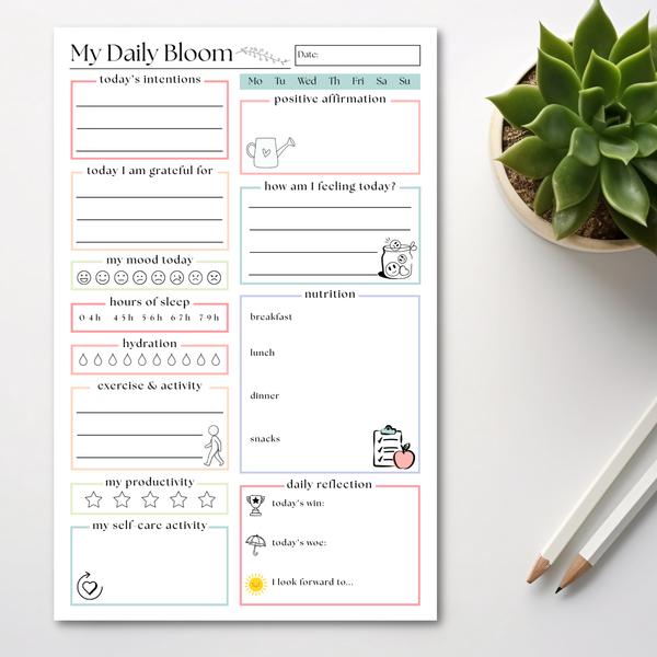 My Daily Bloom Self-Care Planner: 50-Page Notepad