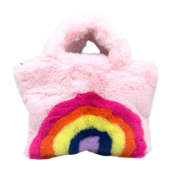 Faux Fur Fuzzy Rainbow Purse Christmas Gift for Kids: WHITE