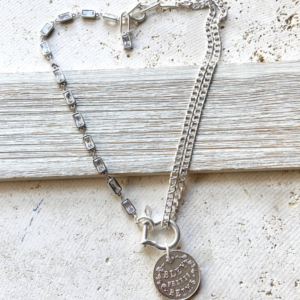 Edgy glam French champagne coin shackle necklace : Matte black