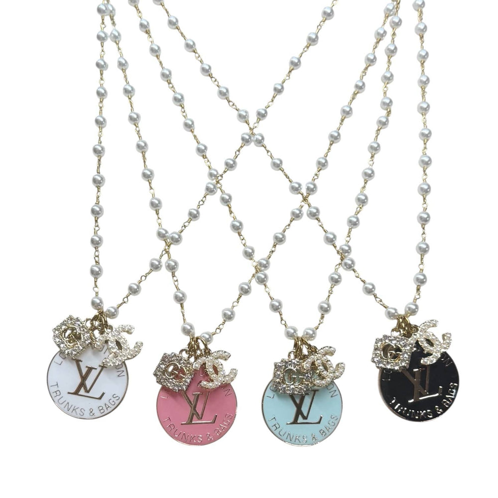 Repurposed Vintage Pearl Louis Vuitton Rhinestone Necklace