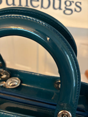 Christian Dior Lady Dior Medium Bag in Turquoise Patent Leather with Silver Hardware