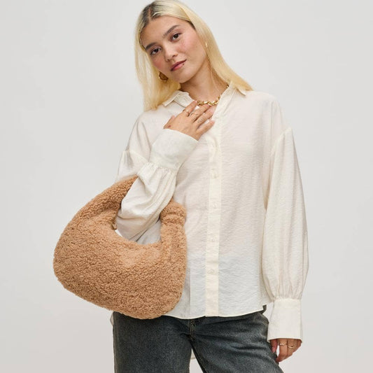 Charlene Sherpa Shearling Shoulder Bag: Tan