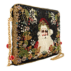 Holiday Magic Santa Beaded And Embroidered Crossbody Handbag