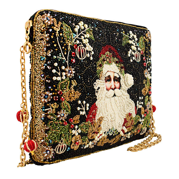 Holiday Magic Santa Beaded And Embroidered Crossbody Handbag