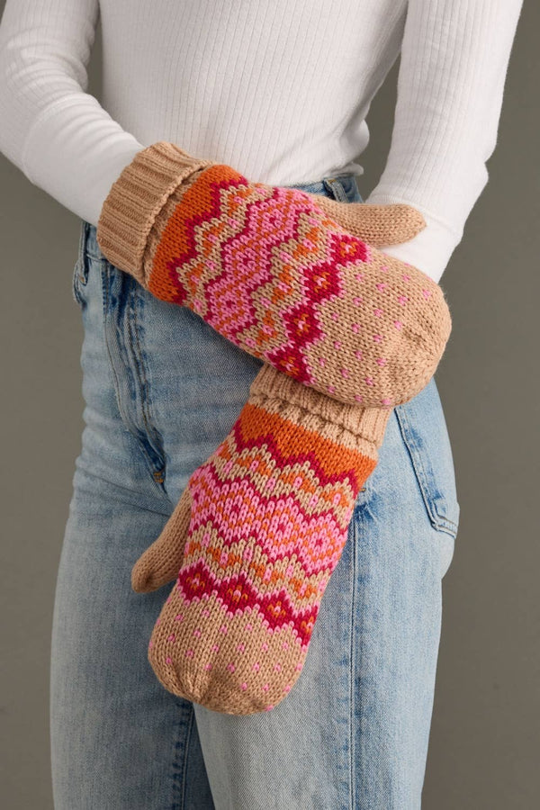 Blush, Pink & Orange Patterned Mittens