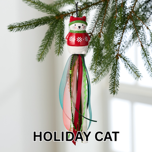 Seasonal Ceramic Ornament with Decorative Ribbon Streamer: Pumpkin