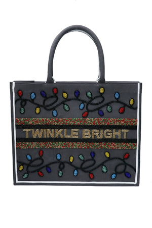 Christmas Lights Beaded- Grey Canvas/Multi/Black/S Gold