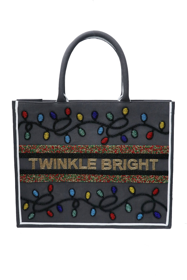 Christmas Lights Beaded- Grey Canvas/Multi/Black/S Gold