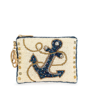 Hooked Up Beaded Blue Anchor Sailor's Coin Purse
