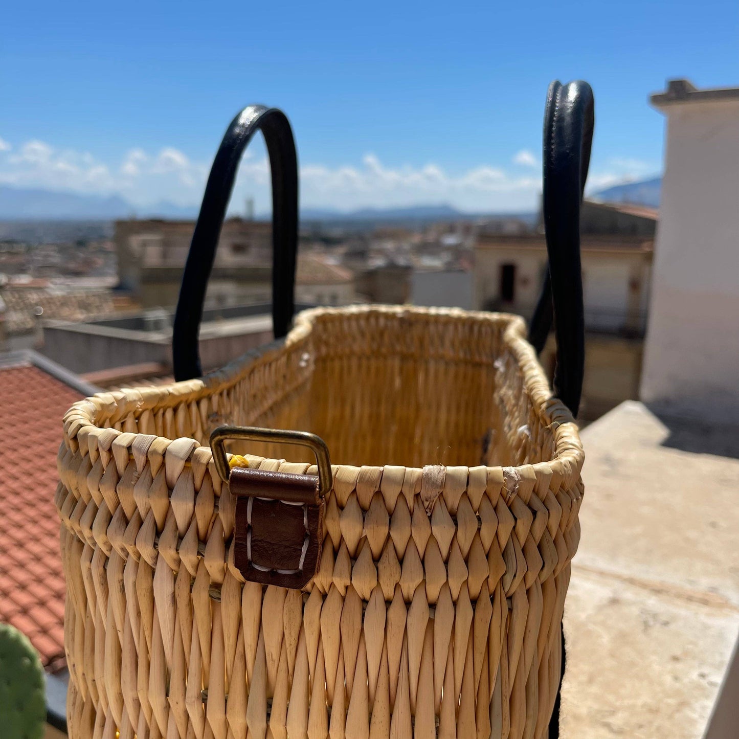 CIAO Black Leather Handle Reed Bag