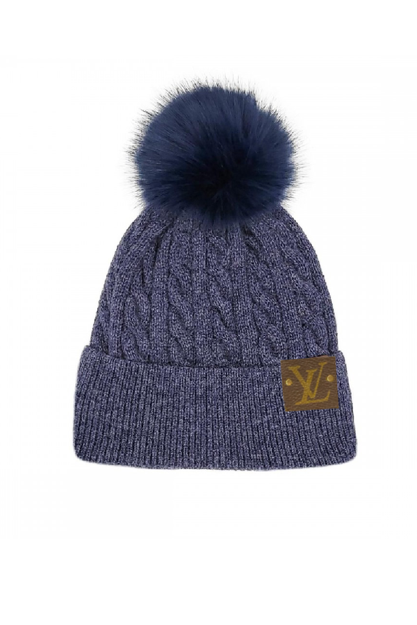 Upcycled Cable Knit Pom Beanie