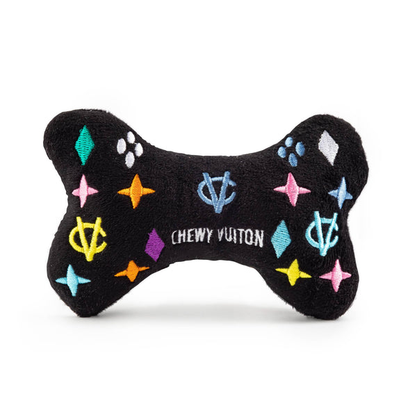 Black Monogram Chewy Vuiton Bone Squeaker Dog Toy: XL