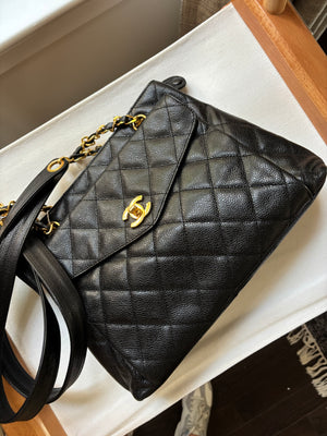 Chanel Vintage 4-Series Caviar Quilted Shoulder Tote with 24k Gold Hardware