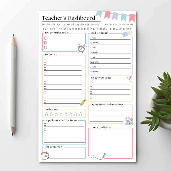 Teacher's Day Planner Notepad: 50-Page Tear Off Style
