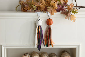 Seasonal Ceramic Ornament with Decorative Ribbon Streamer: Pumpkin