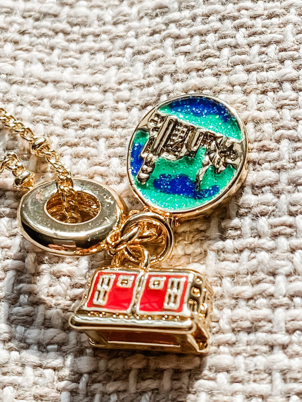Travellers Charm Necklace- London- Steel 14K gold