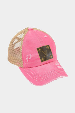 LV Up-Cycled Distressed Trucker Cap: Black