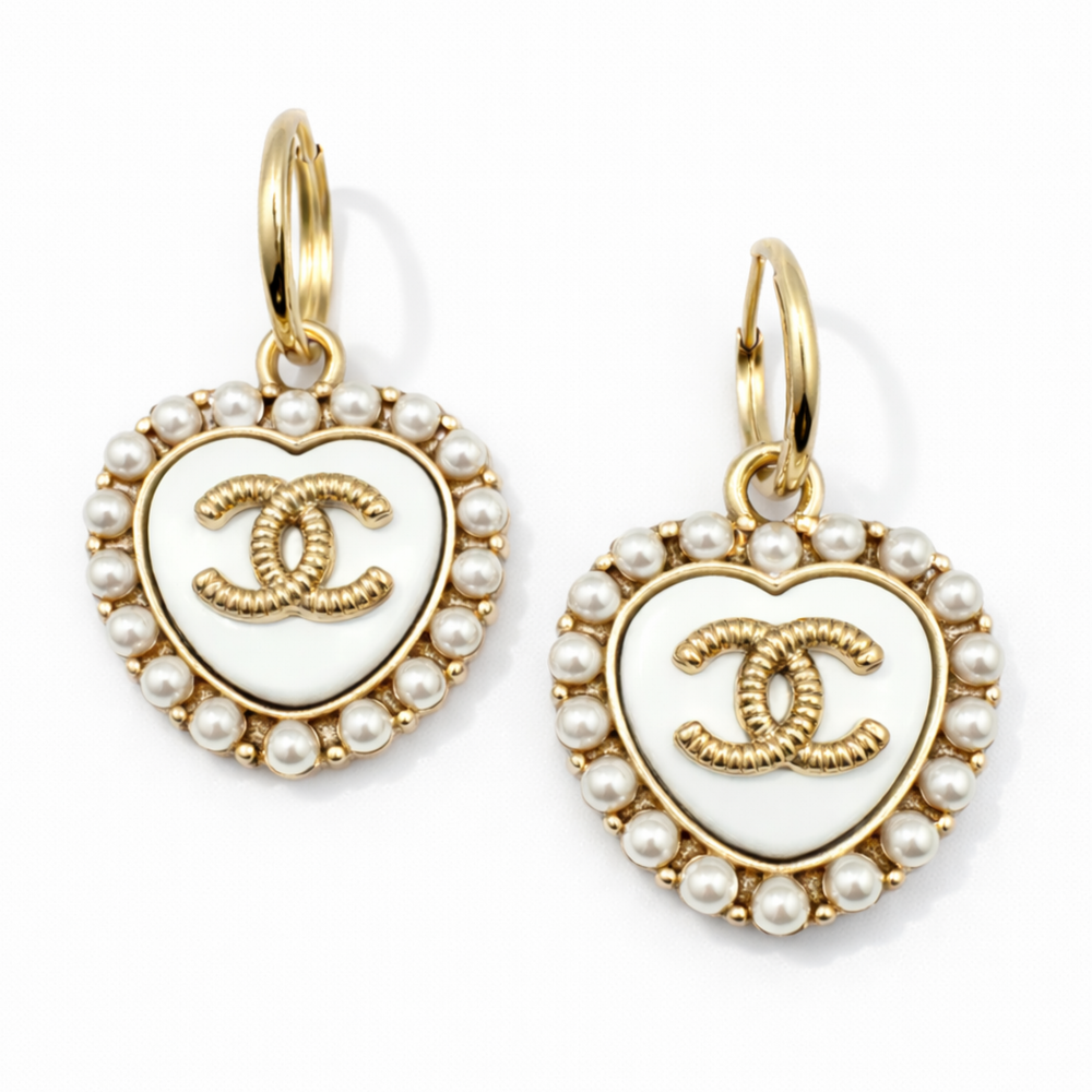 Upcycled Chanel Heart 14K Hoop Earrings