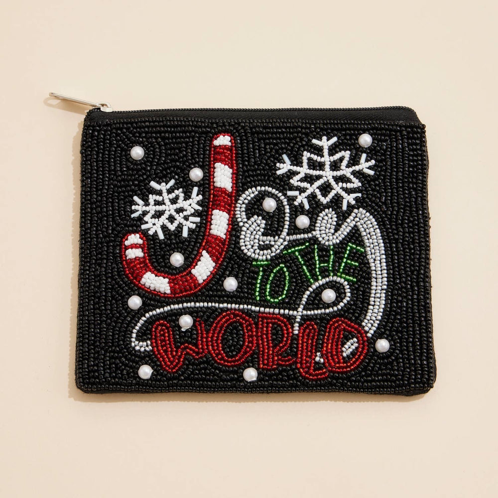 Christmas Joy To The World Seed Beaded Coin Pouch