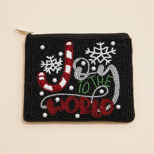 Christmas Joy To The World Seed Beaded Coin Pouch