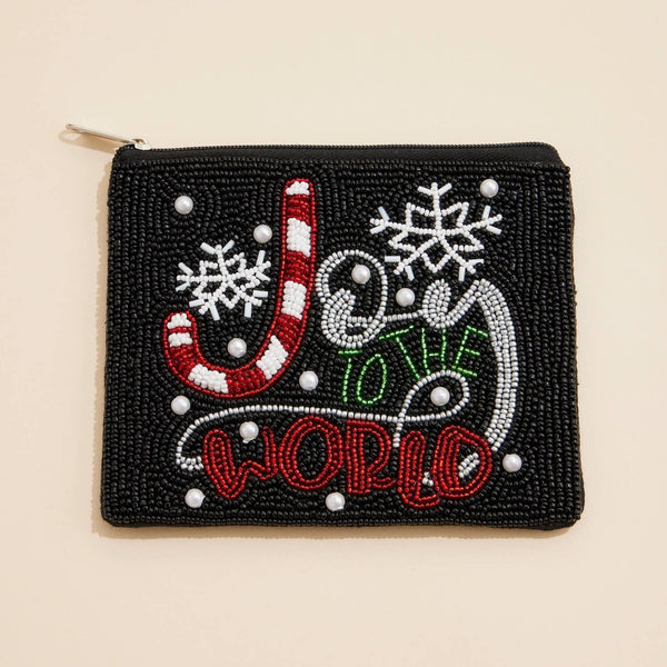 Christmas Joy To The World Seed Beaded Coin Pouch