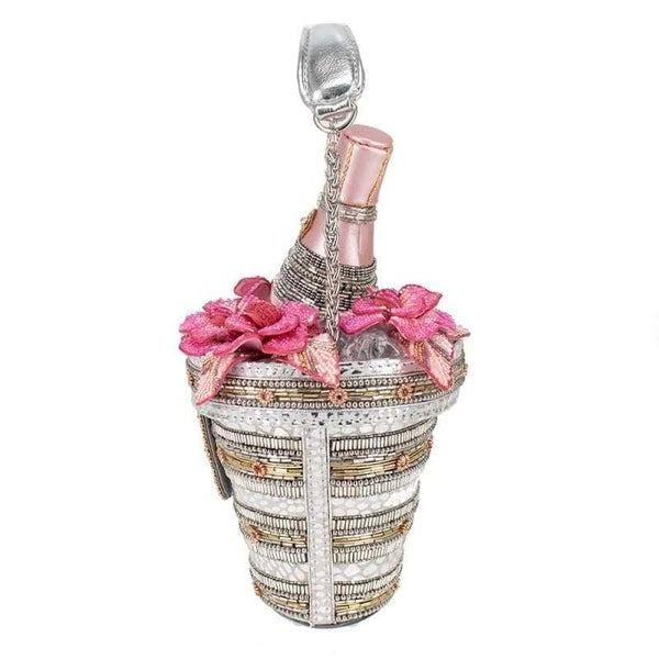 Champagne on Ice Beaded Bottle and Bucket Top-Handle Bag