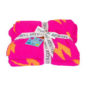 Smiley Face & Lightning Plush Throw Blankets Christmas Smiley Face Neon Fuchsia & New Sky Blue
