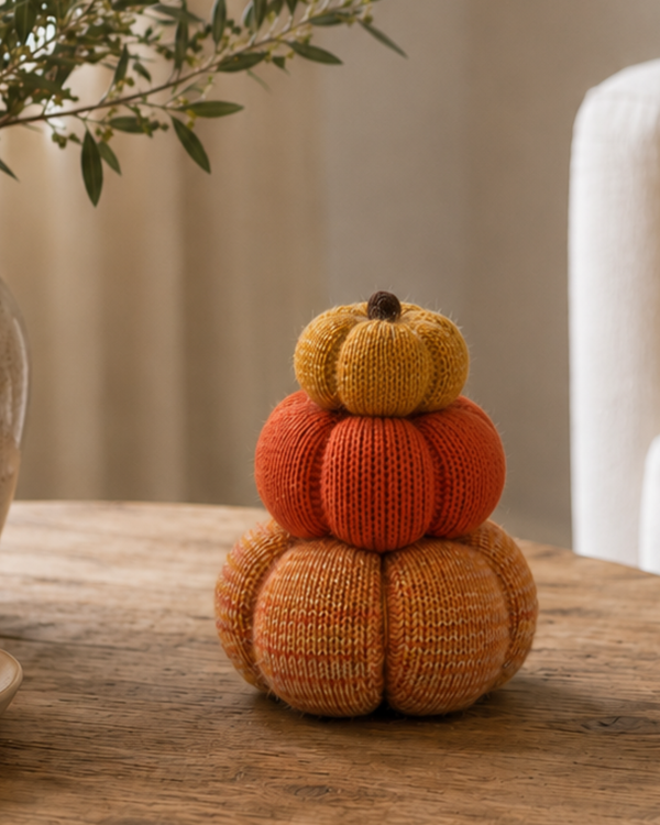 Stacked Set of 3 Cozy Knit Pumpkins | Fall Home Décor