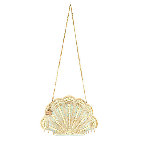 Seaside Luxury Pearl and Beaded Shell Crossbody Handbag
