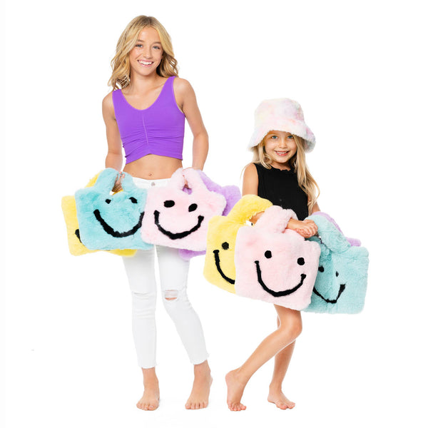 Faux Fur Fuzzy Happy Face Purses PerfectGift: PINK