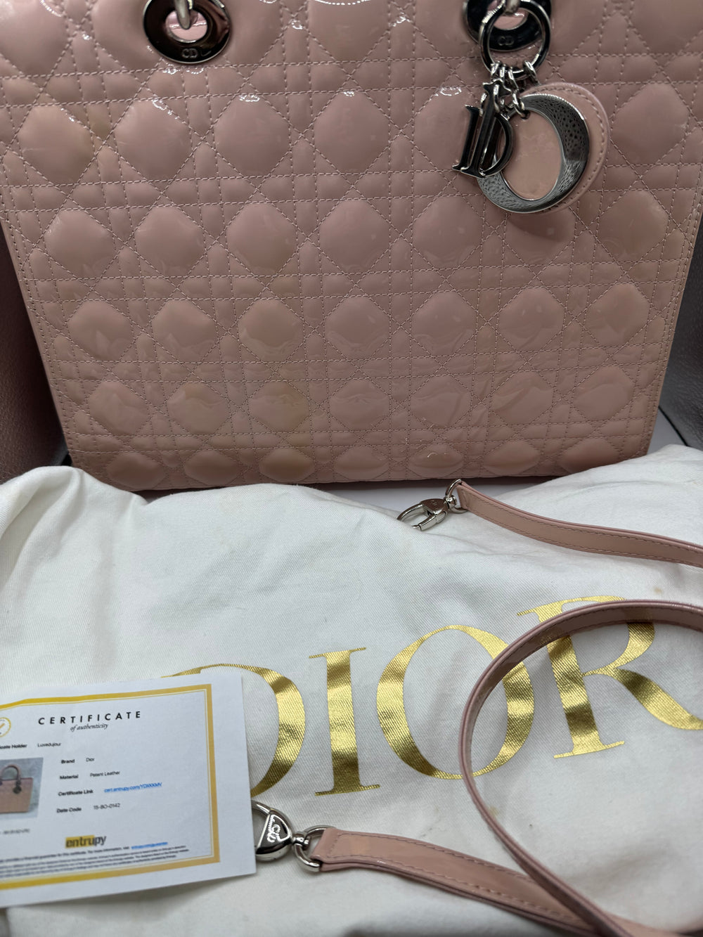 Dior Lady Dior Large Light Pink Patent with SHW
