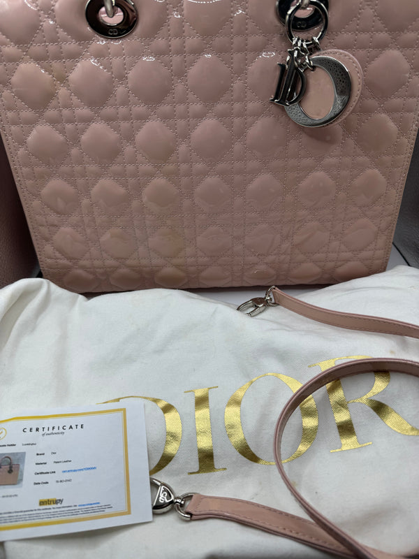 Dior Lady Dior Large Light Pink Patent with SHW
