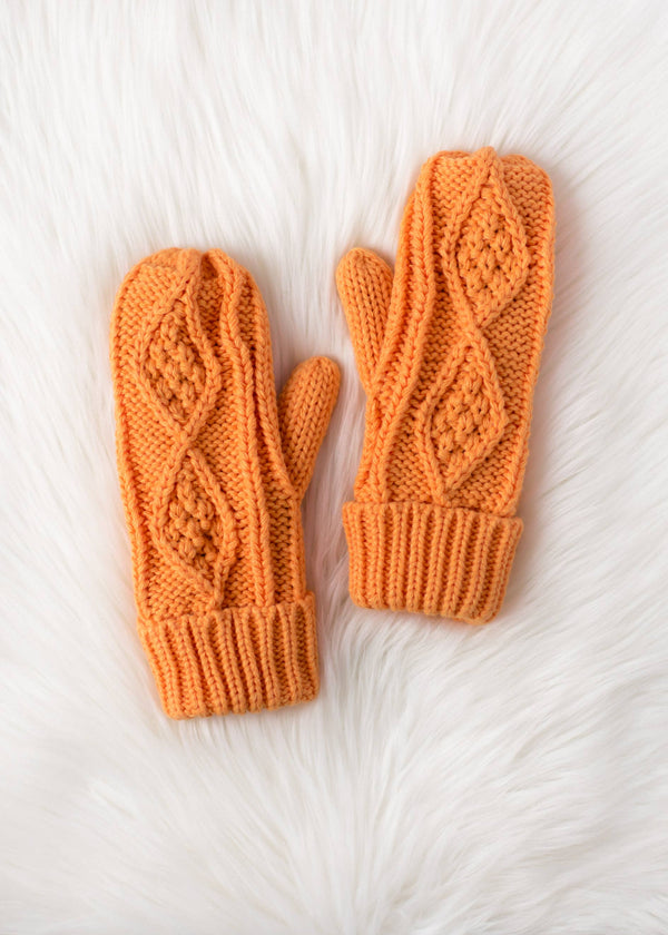Light Orange Cable Knit Mittens