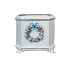 Christmas Wreath Cachepot Planter Pot, Chinoiserie, White
