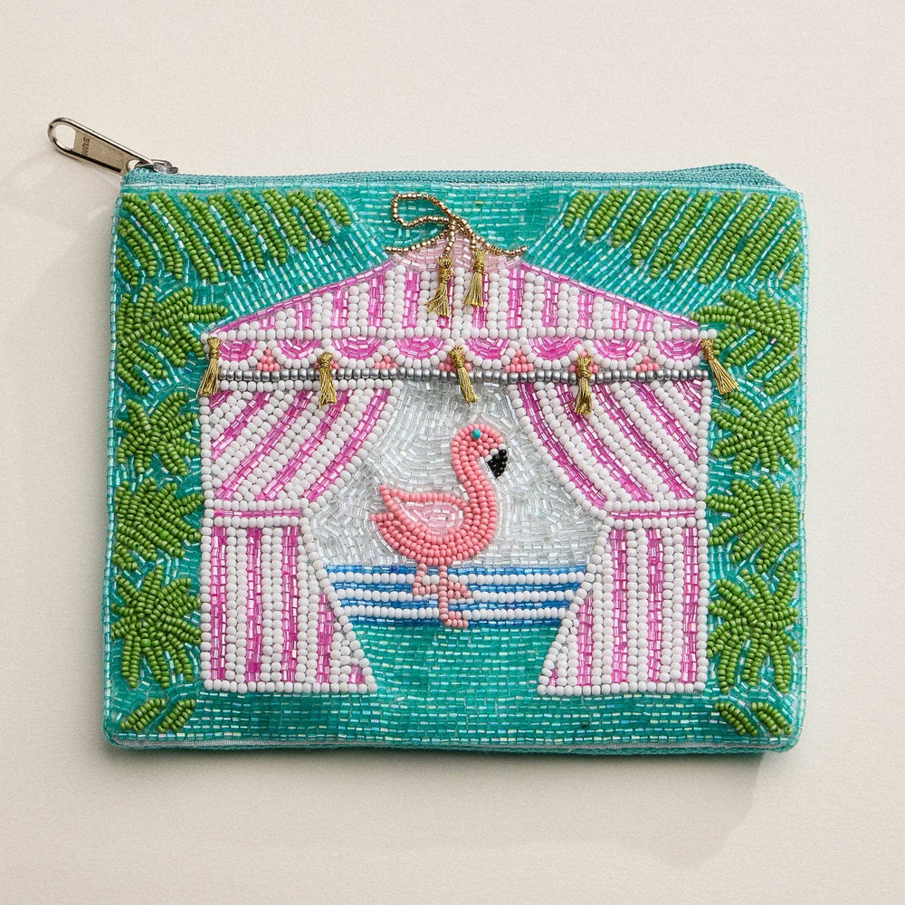Flamingo Cabana Beaded Summer Pouch