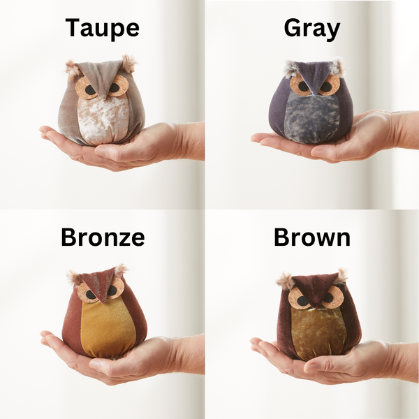 Velvet Owl Shelf Sitter - Bronze, Teal & Taupe