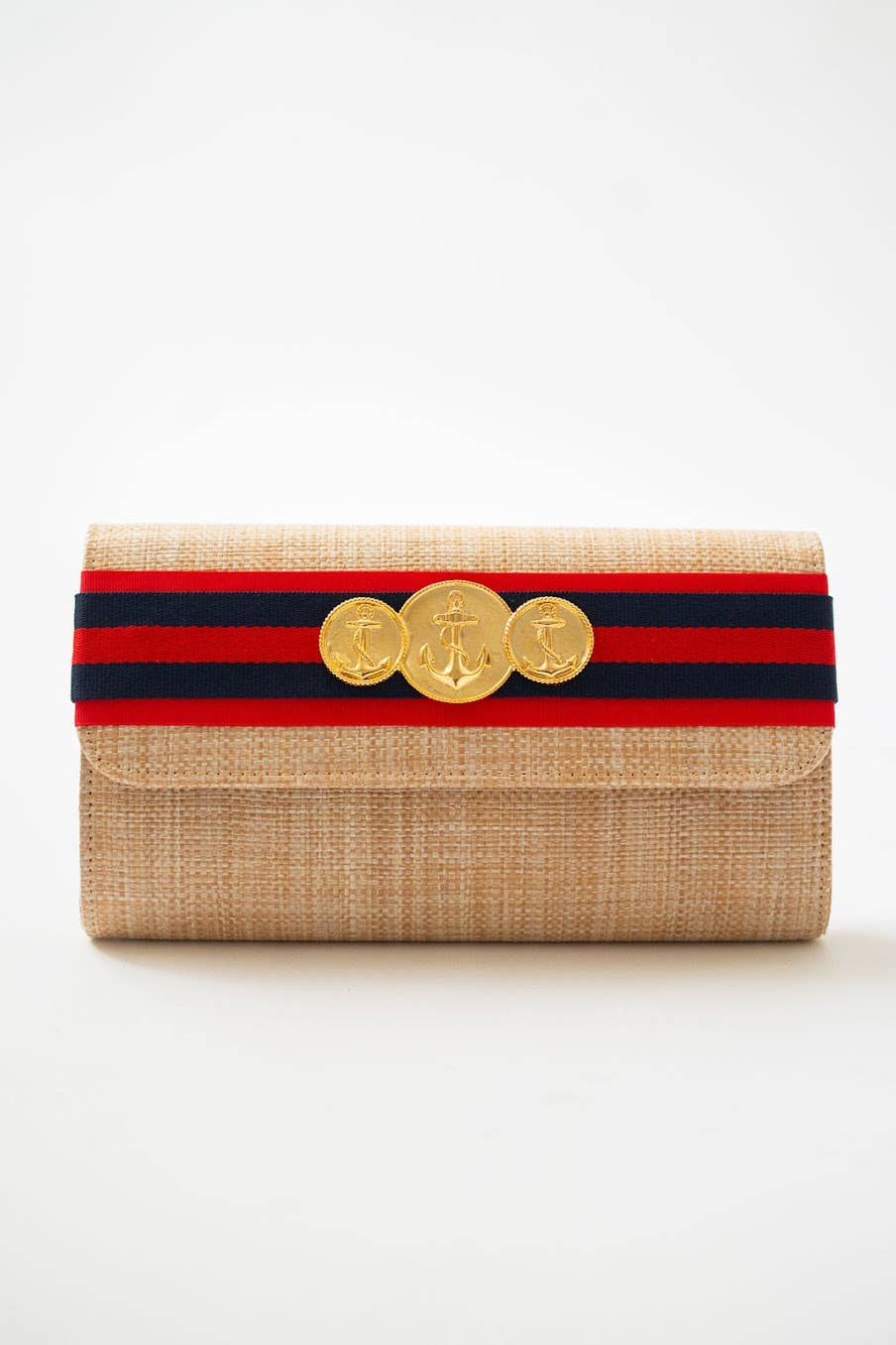 Straw Avery- Red/ Red/navy Stripe Layer with Triple Anchor