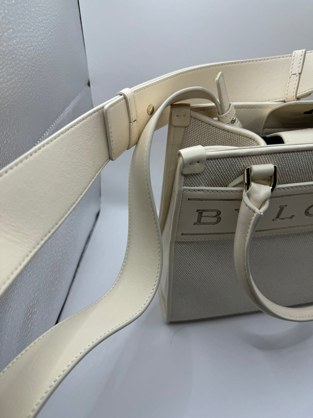 Bvlgari Cream Canvas Crystal metallic logo small Tote