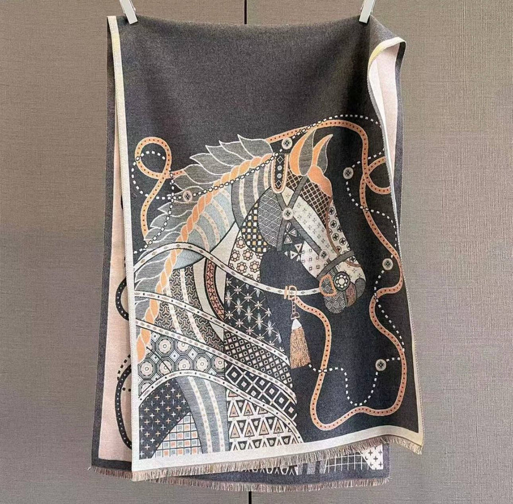 The Equestrian Horse Shawl | Charcoal
