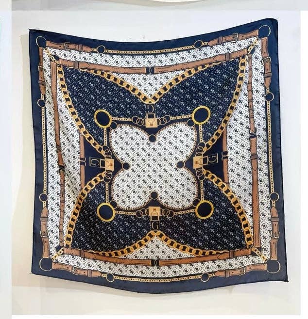 The Heritage Chain Square Scarf | Navy & Gold
