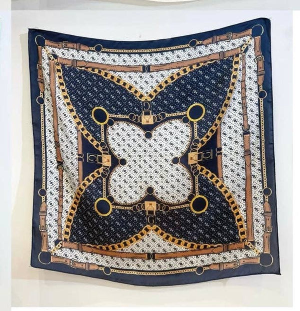 The Heritage Chain Square Scarf | Navy & Gold