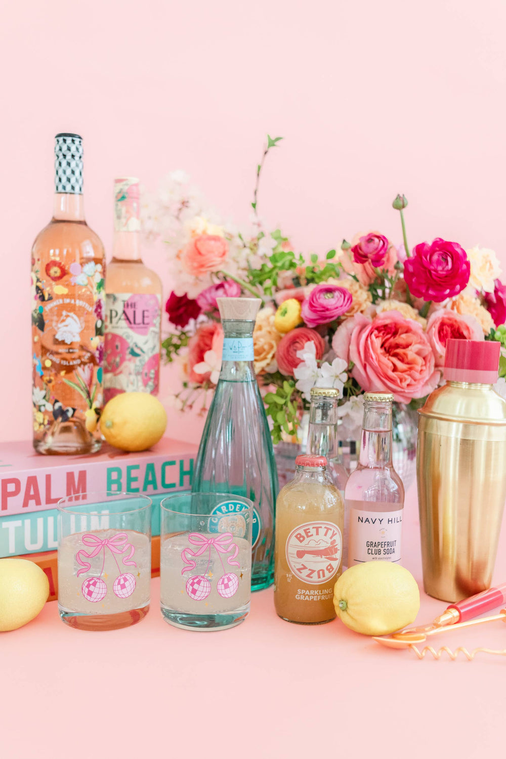 Pink Disco Ball Cherries Cocktail Glass Set of 2