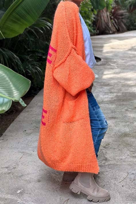 Love and Peace Knit Cardigan: ORANGE / S/M