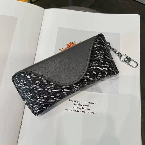 Glasses Case Goyard like pattern with Keychain Clip: White or Black
