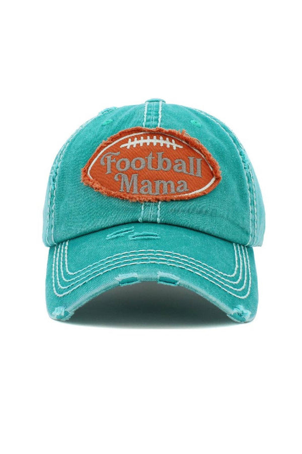 Football Mama Baseball Cap: Turquoise