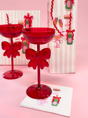 Bow & Bubbly - Red Holiday  Coupe and Wine Glass: Red
