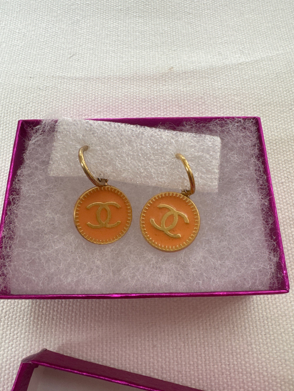 Chanel Earings coral/pink gold swing round Coco