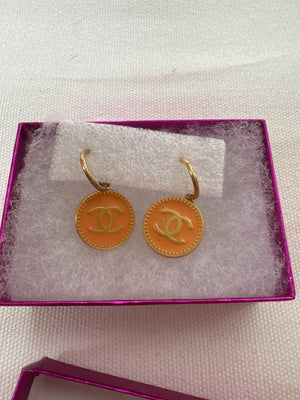 Chanel Earings coral/pink gold swing round Coco