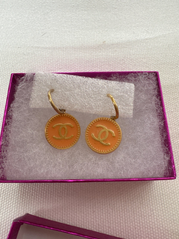 Chanel Earings coral/pink gold swing round Coco
