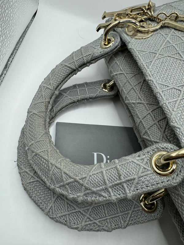 Dior Lady Dior Grey Embroidered Cannage Canvas Medium Bag - hard to find
